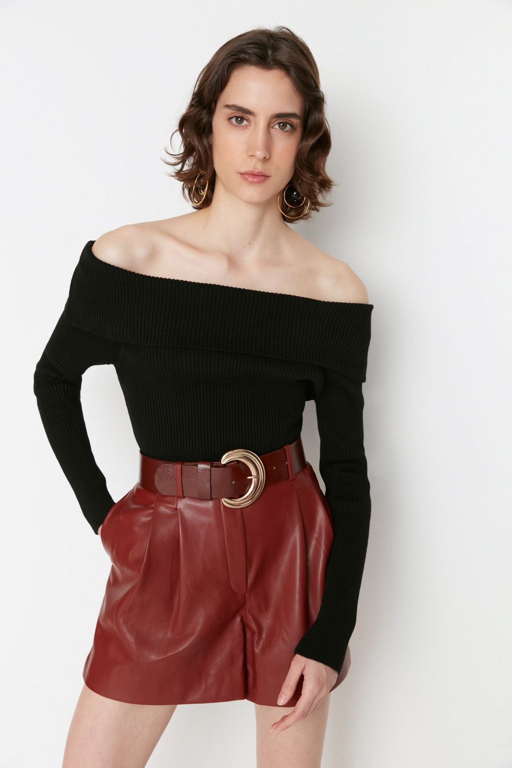 Tas Super Crop Carmen Yaka Triko Kazak TWOAW22KZ1897 - Trendyolmilla фото 9