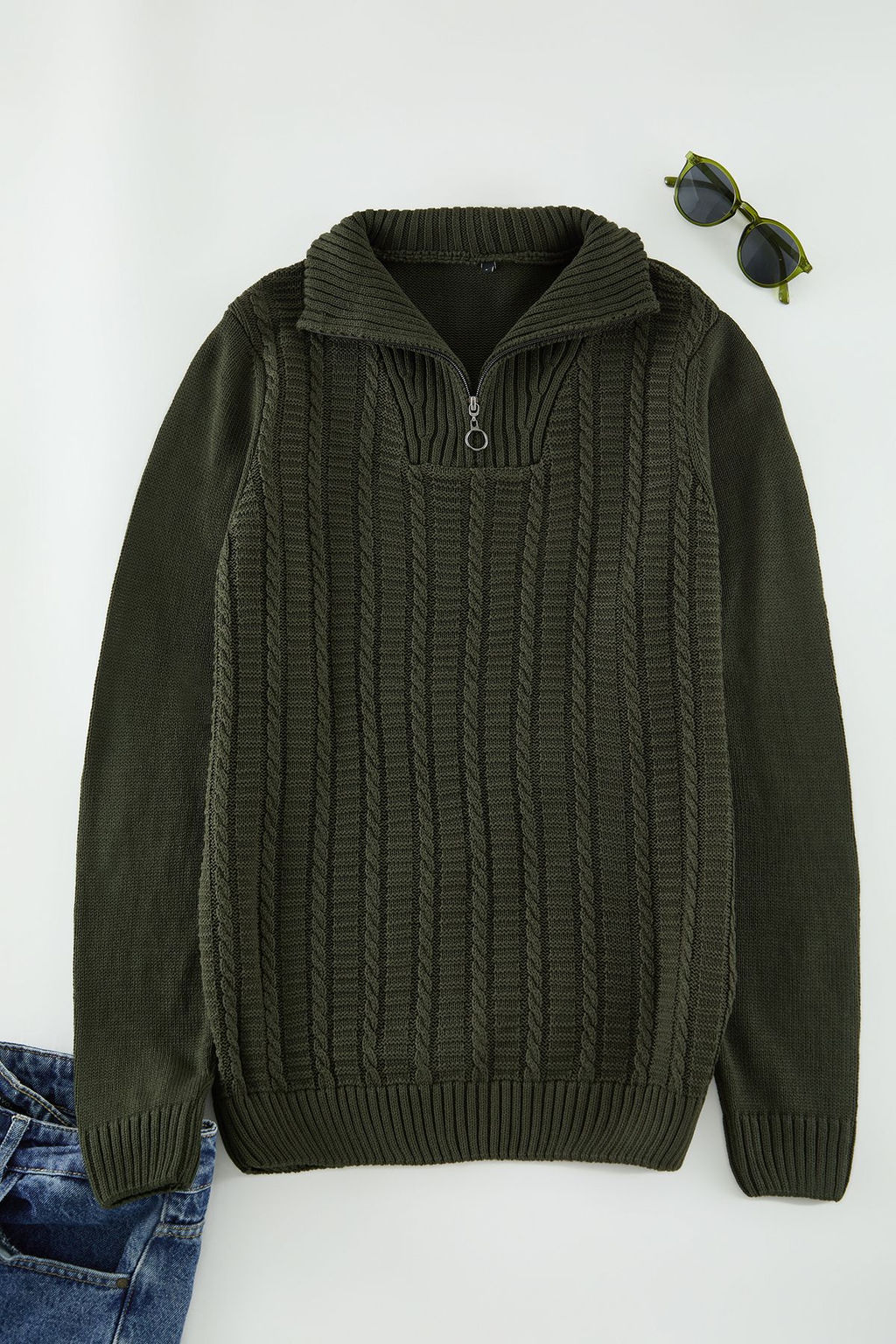 Yesil Casual Regular Yar?m Bal?kc? Yaka Sac Orgu Triko Kazak TMNAW25KZ00059