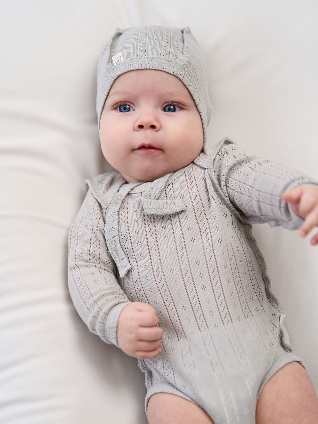 Боди с длинным рукавом "Жемчуг" из ажурного хлопка 0+