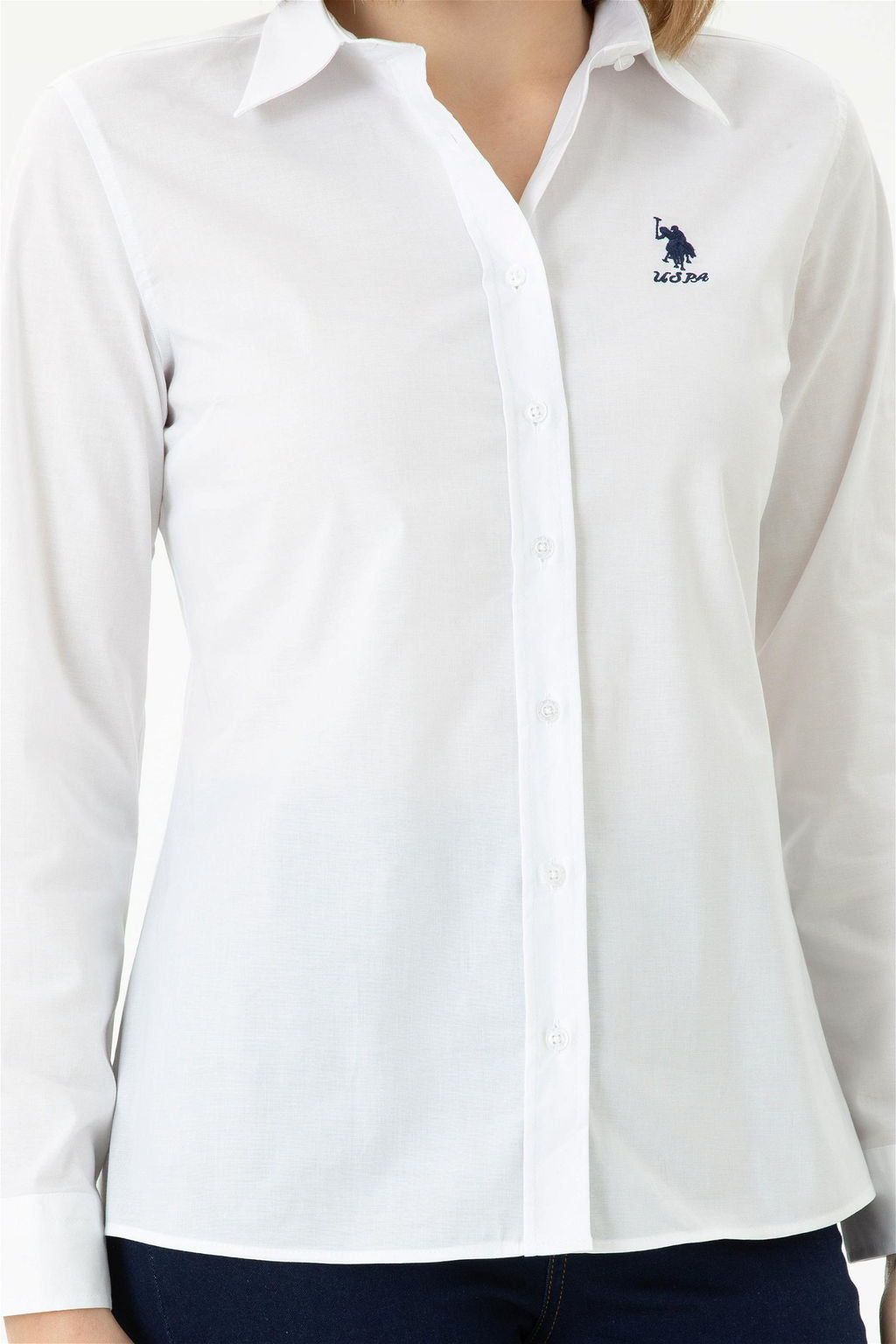 Женская белая базовая рубашка с длинным рукавом - U.s. polo assn фото 6