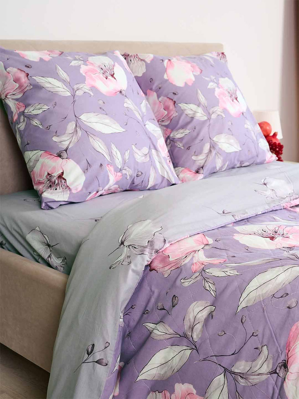 КПБ Перкаль Зима-лето с прост. на резинке - Азалия Семейный с прост. на рез.180*200*25 (нав.70x70)/Простыня, пододеяльник, наволочка 70х70 - 2 шт.