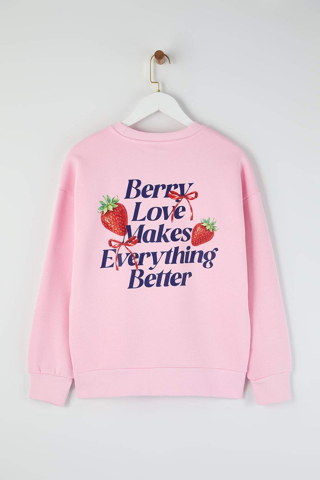 Teen Ac?k Pembe Cilek Bask?l? Ici Polarl? Orme Sweatshirt TWOAW26SW00196 - Trendyolmilla фото 4