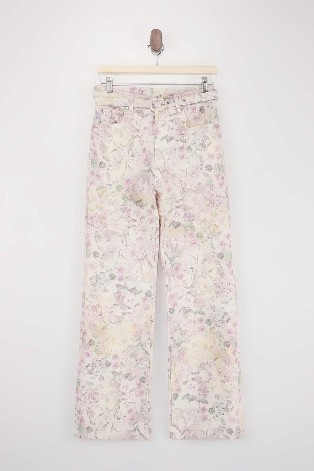 Cok Renkli DOKUMLU Cicek Bask?l? %100 Pamuk Yuksek Bel Wide Leg Jeans TWOSS26JE00225