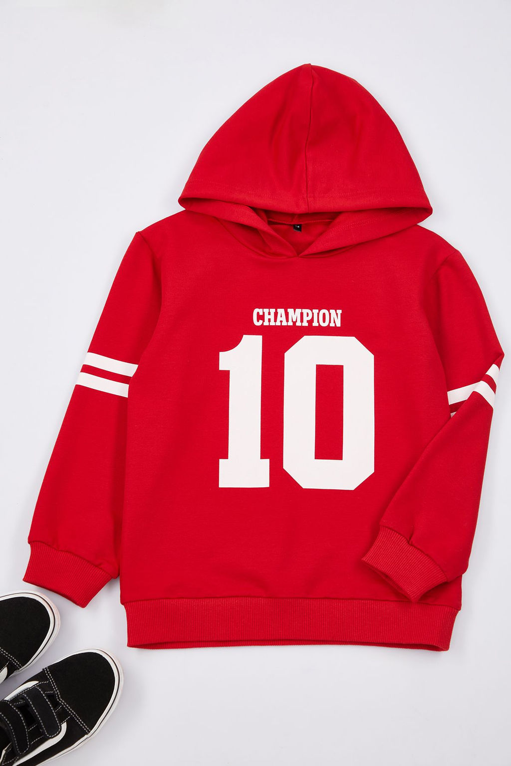 K?rm?z? Erkek Cocuk Slogan Bask?l? Kapusonlu Orme Sweatshirt TKDAW25SW00039 - Trendyolmilla фото 2