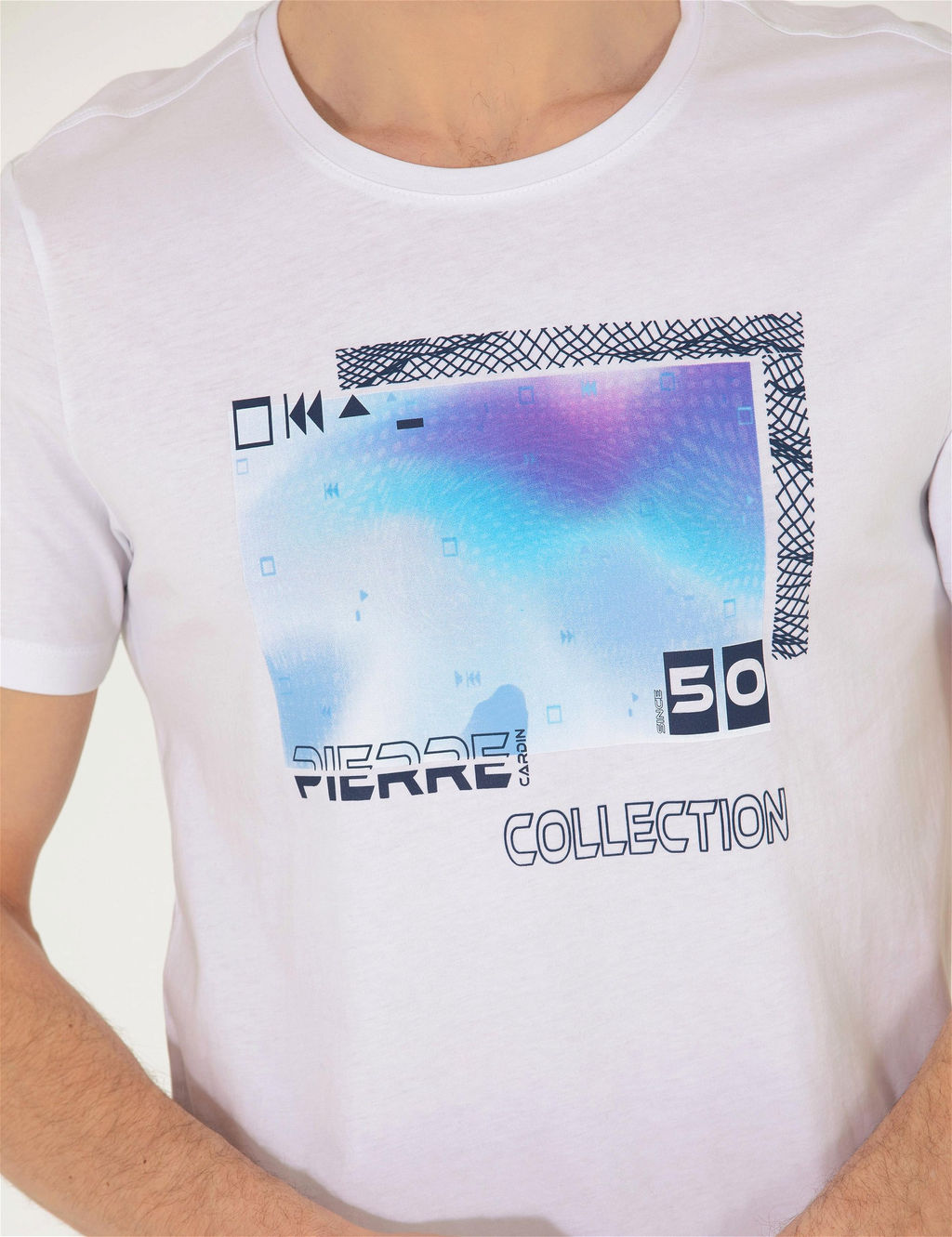 Beyaz Slim Fit Bask_l_ Bisiklet Yaka Ti__rt - Pierre cardin фото 7