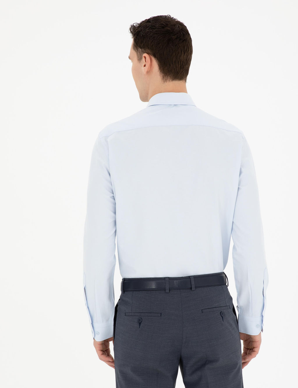 A__k Mavi Slim Fit Uzun Kollu Basic G_mlek
