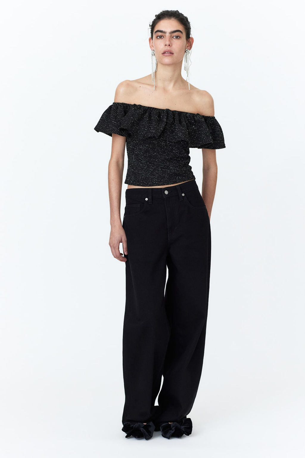 Glittery off-the-shoulder top