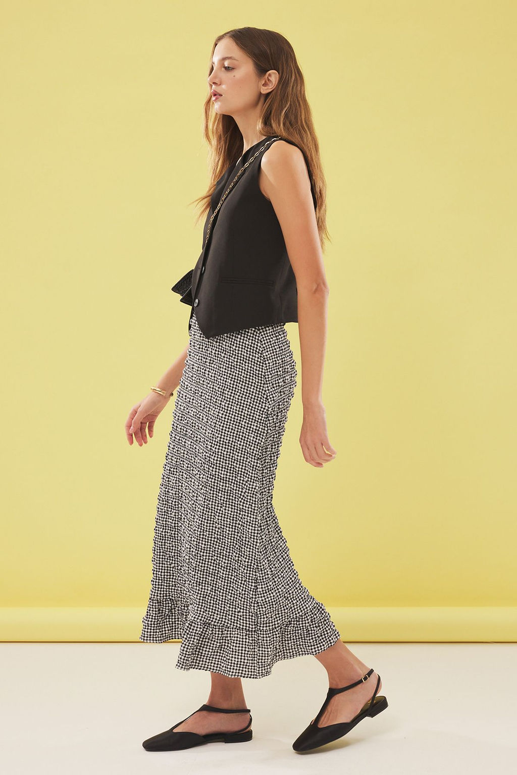 TRENDYOLMILLA Siyah Gofre Kumas Potikare Desen Maxi Boy Dokuma Etek TWOSS25ET00048 фото 2