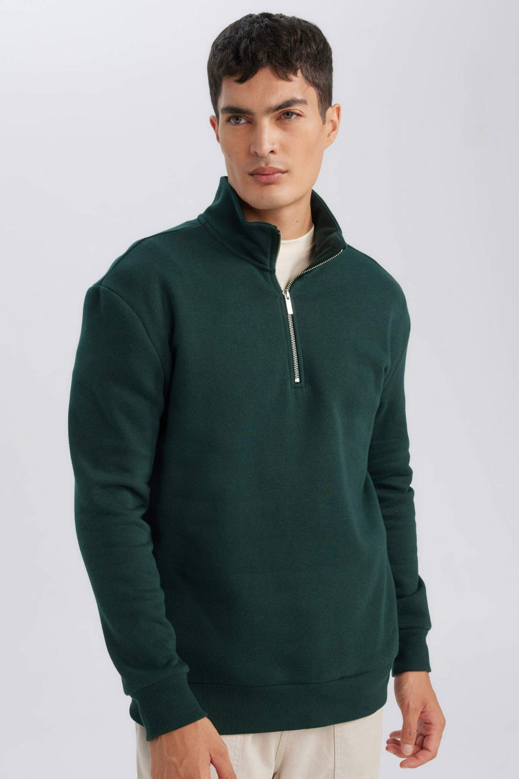 Comfort Regular Fit Rahat Kal?p Dik Yaka Fermuarl? Kal?n Basic Duz Sweatshirt - Defacto фото 10