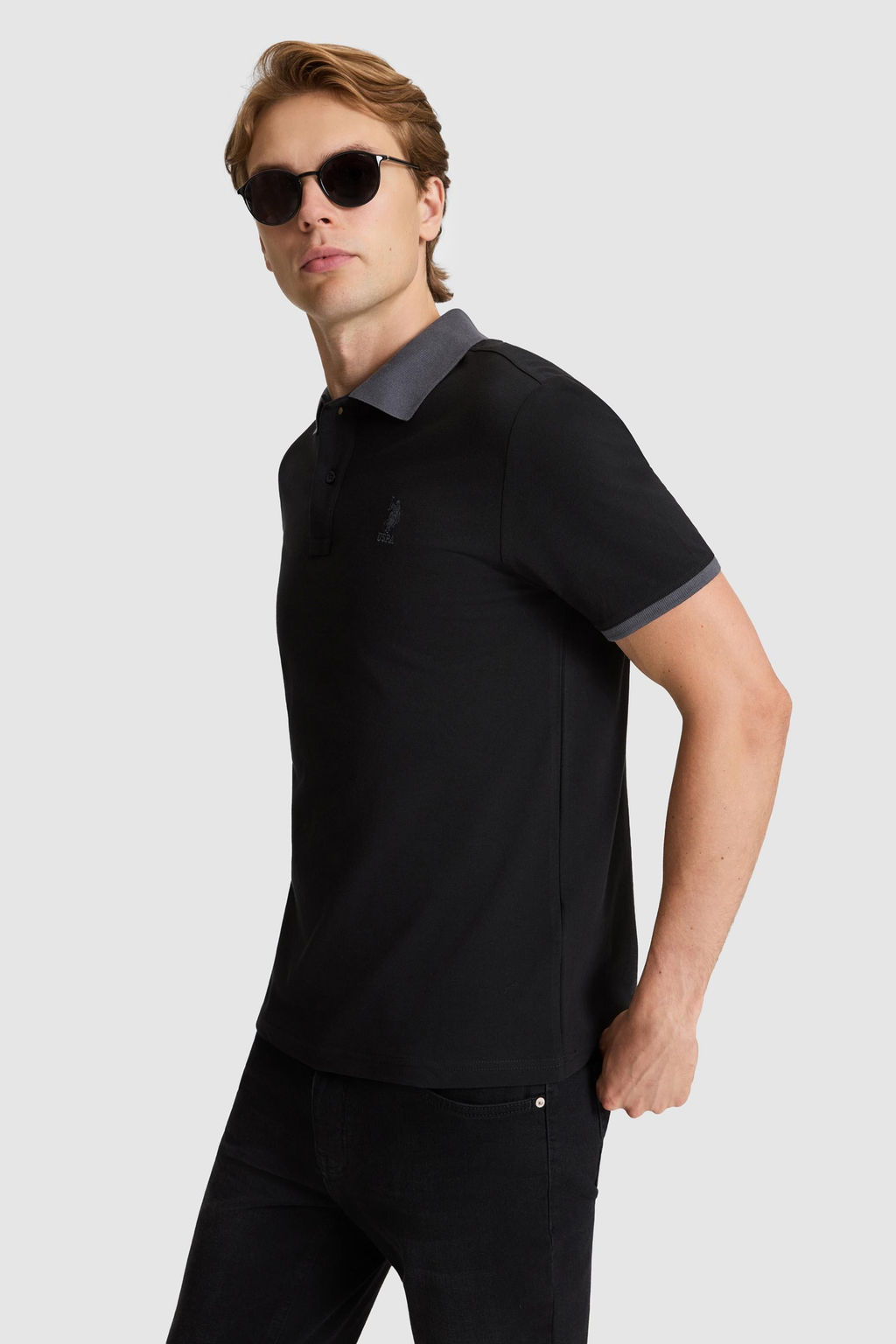 Erkek Siyah Regular Fit Polo Yaka Basic Ti__rt - U.s. polo assn фото 3