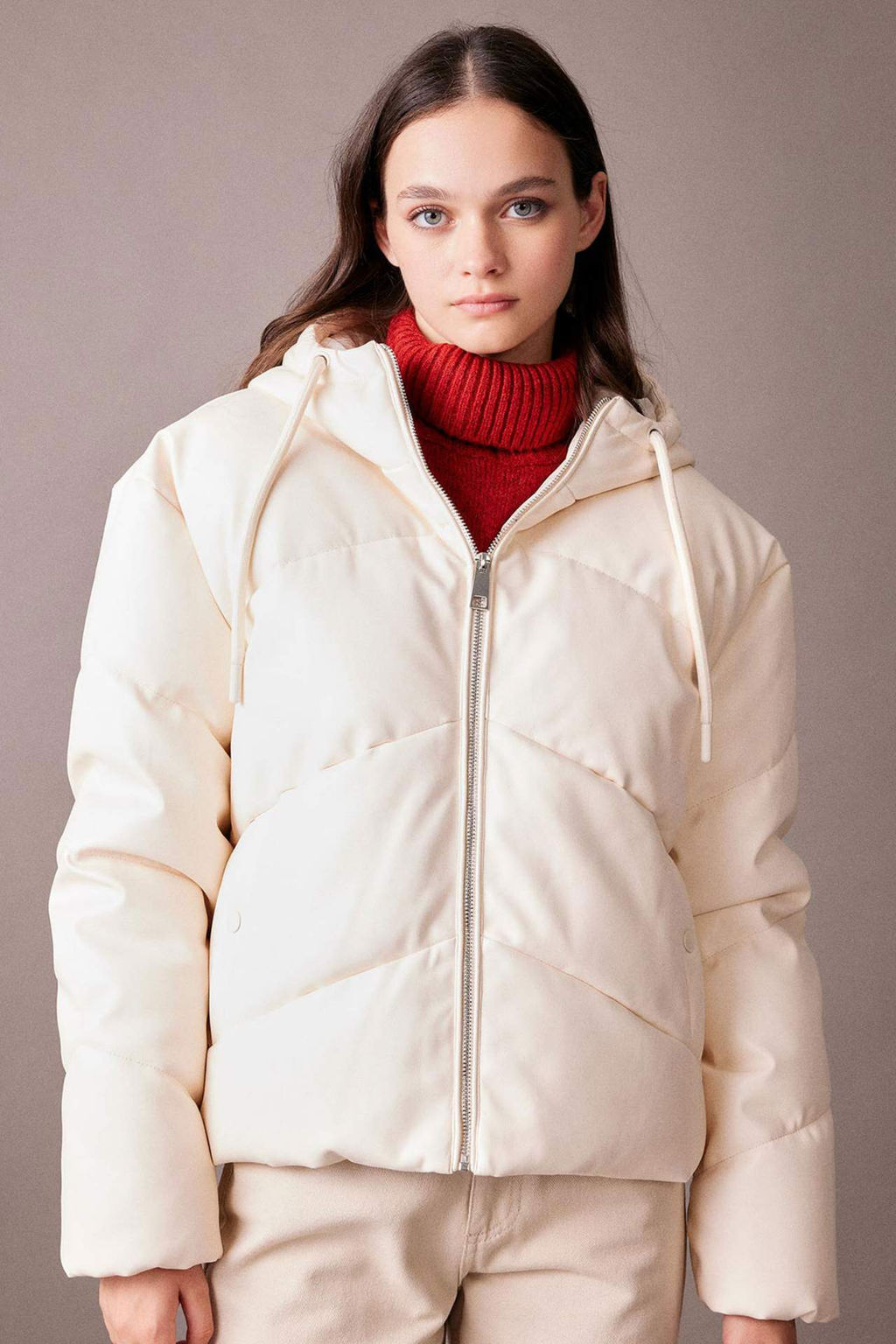 Su Itici Regular Kal?p Kapusonlu Ici Polarl? Fermuarl? Cepli Suni Deri Mont - Defacto фото 4