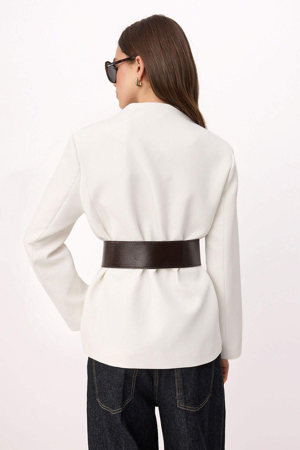 Beyaz Kemerli Dokuma Blazer Ceket TWOSS26BC00047 - Trendyolmilla фото 4