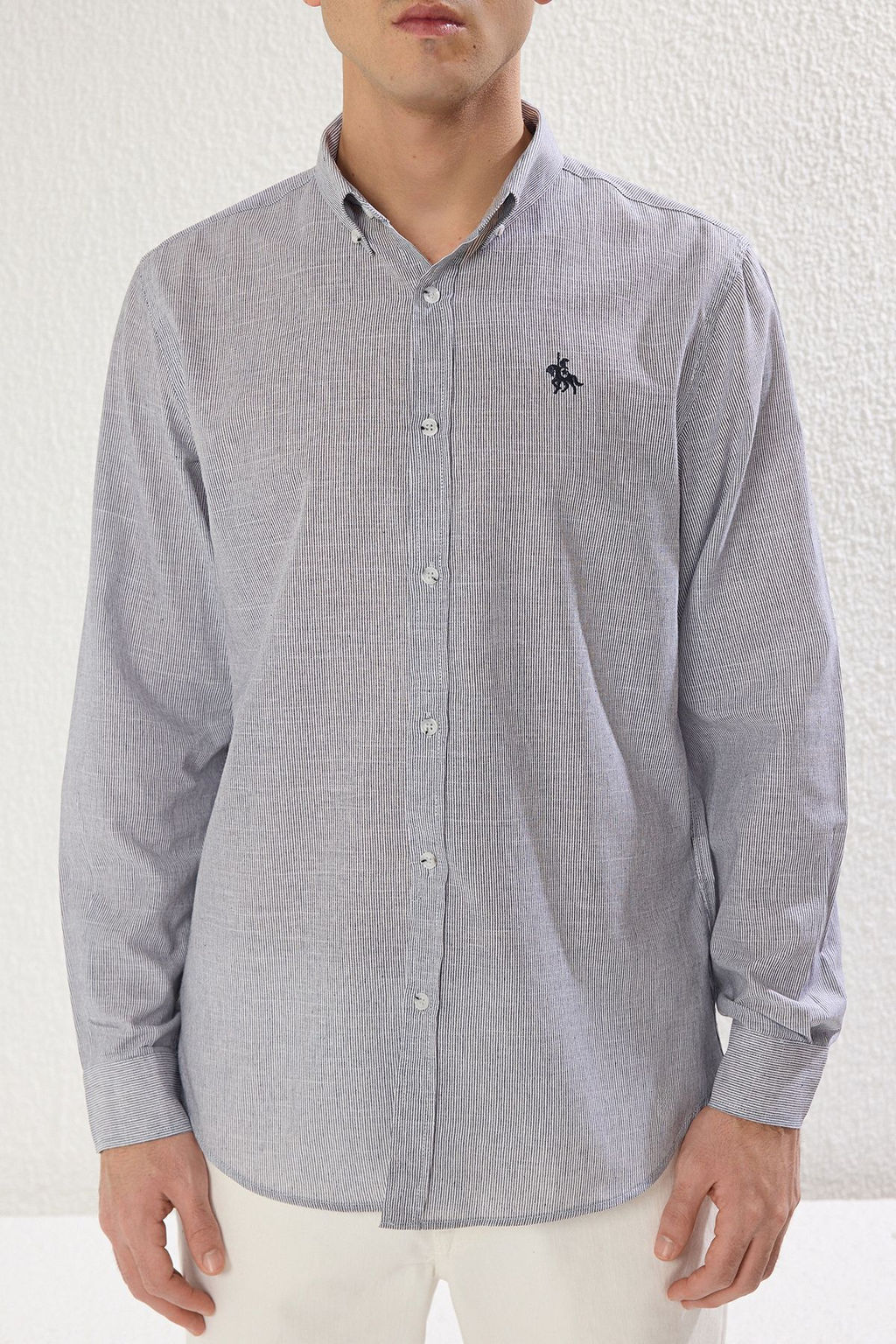 TRENDYOL MAN Lacivert Regular Fit Flaml? Cizgili Nak?sl? S?k Gomlek TMNSS25GO00034 - Trendyolmilla фото 4