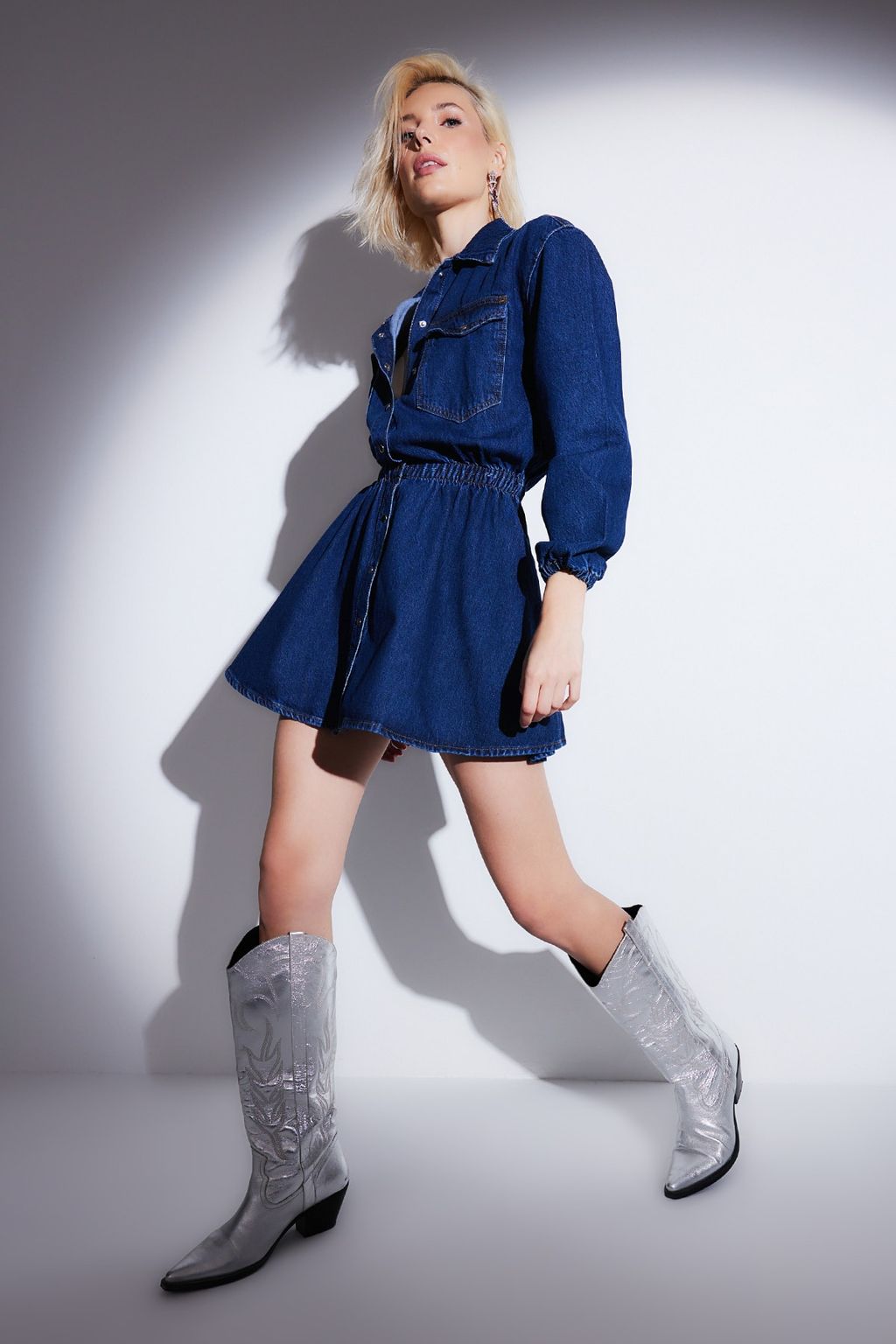 Lacivert A-Kesim Beli Lastikli Denim K?sa S?k Mezuniyet Elbisesi TPRAW23EL00420 - Trendyolmilla фото 2