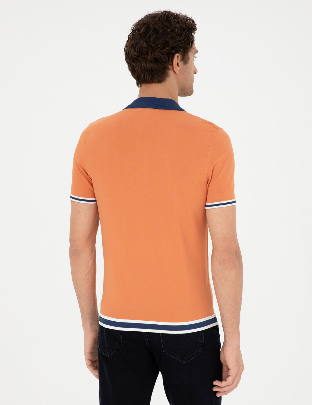Turuncu Slim Fit Fermuarl_ Polo Yaka Triko T-shirt