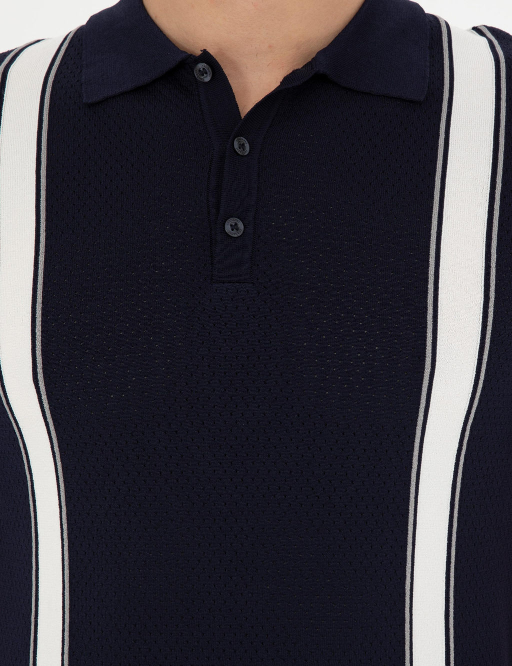 Темно-синяя трикотажная футболка узкого кроя с воротником-поло - Cacharel фото 7