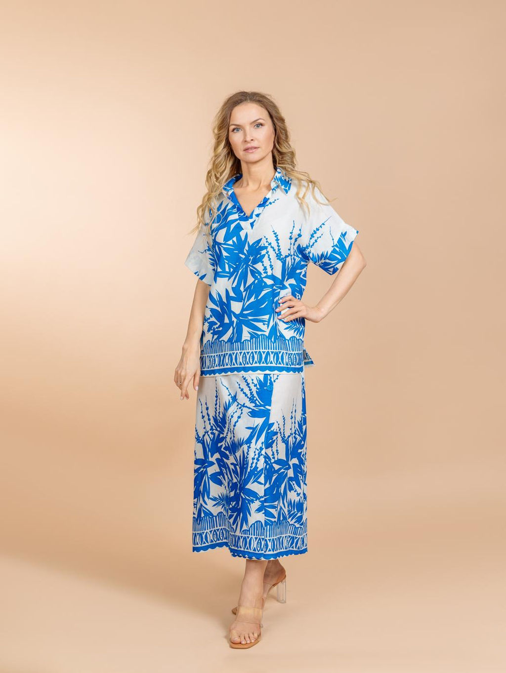 Костюм юбка и блузка (вискоза,лен) №25-209-2 (Лето-2025) - Ганг фото 2