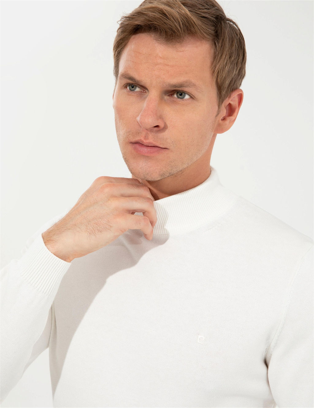 Ekru Slim Fit Yar_m Bal_k__ Yaka Basic Triko Kazak
