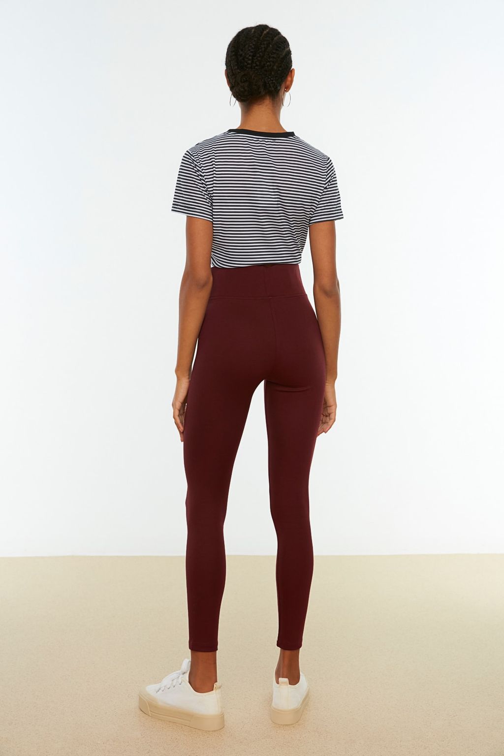 Bordo Toparlay?c? Beli Lastikli Yuksek Bel Esnek Orme Tayt TWOAW20TA0087