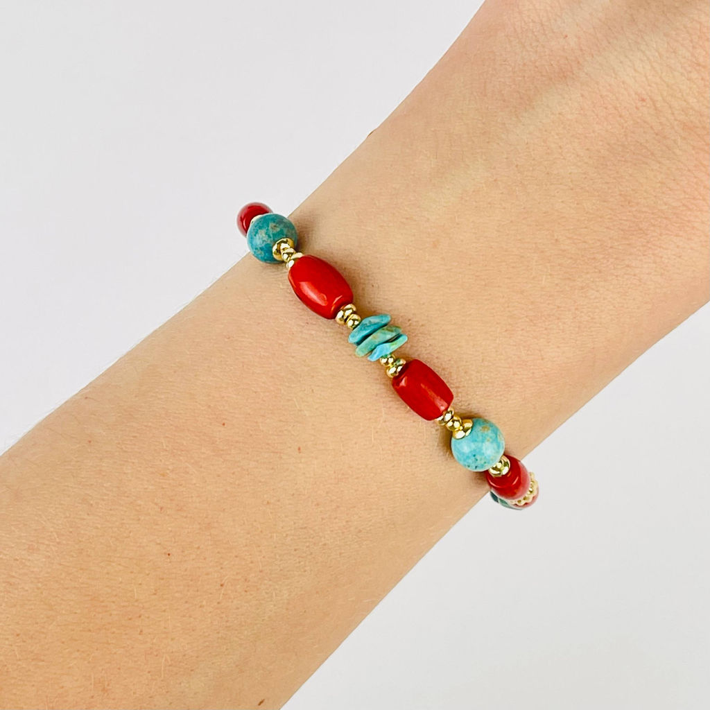 Браслет из Коралла и Бирюзы 16,5 см +