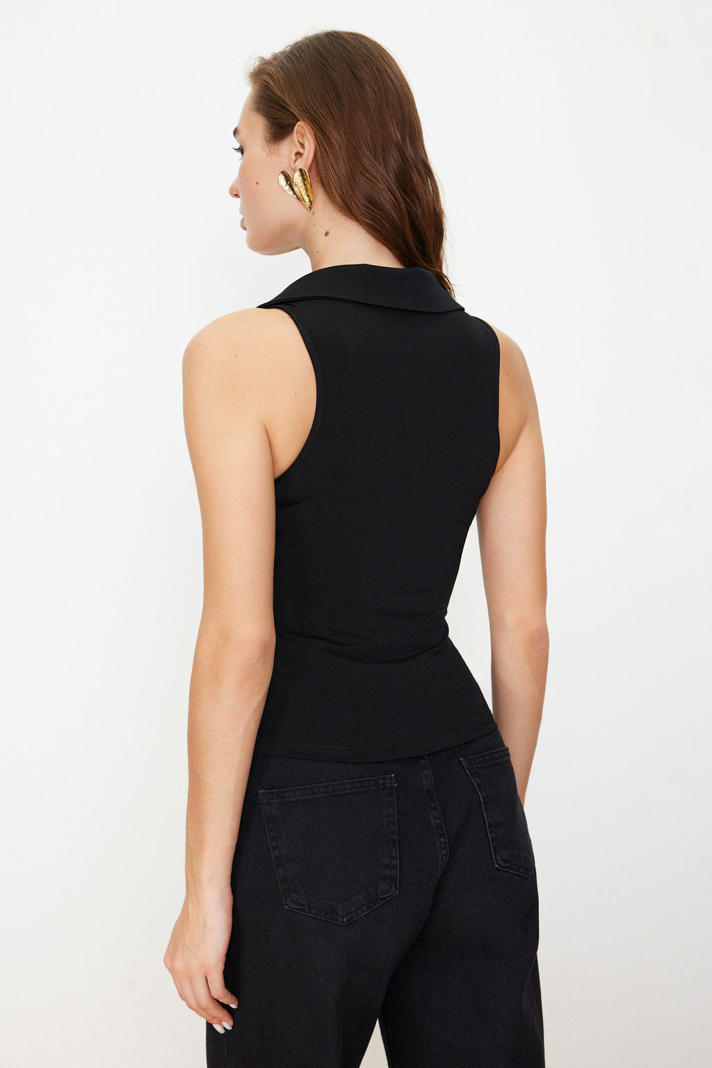 Trendyolmilla Bordo Fitted/Vucuda Oturan Polo Yaka Esnek Orme Bluz TWOSS24BZ00085  фото 28