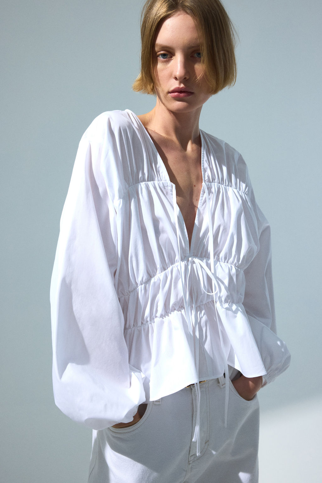 Drawstring poplin blouse - H&m фото 2