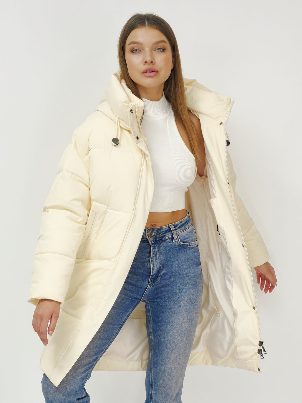 Куртка пальто зимняя синтепон светло-бежевого цвета - Mtforce фото 14
