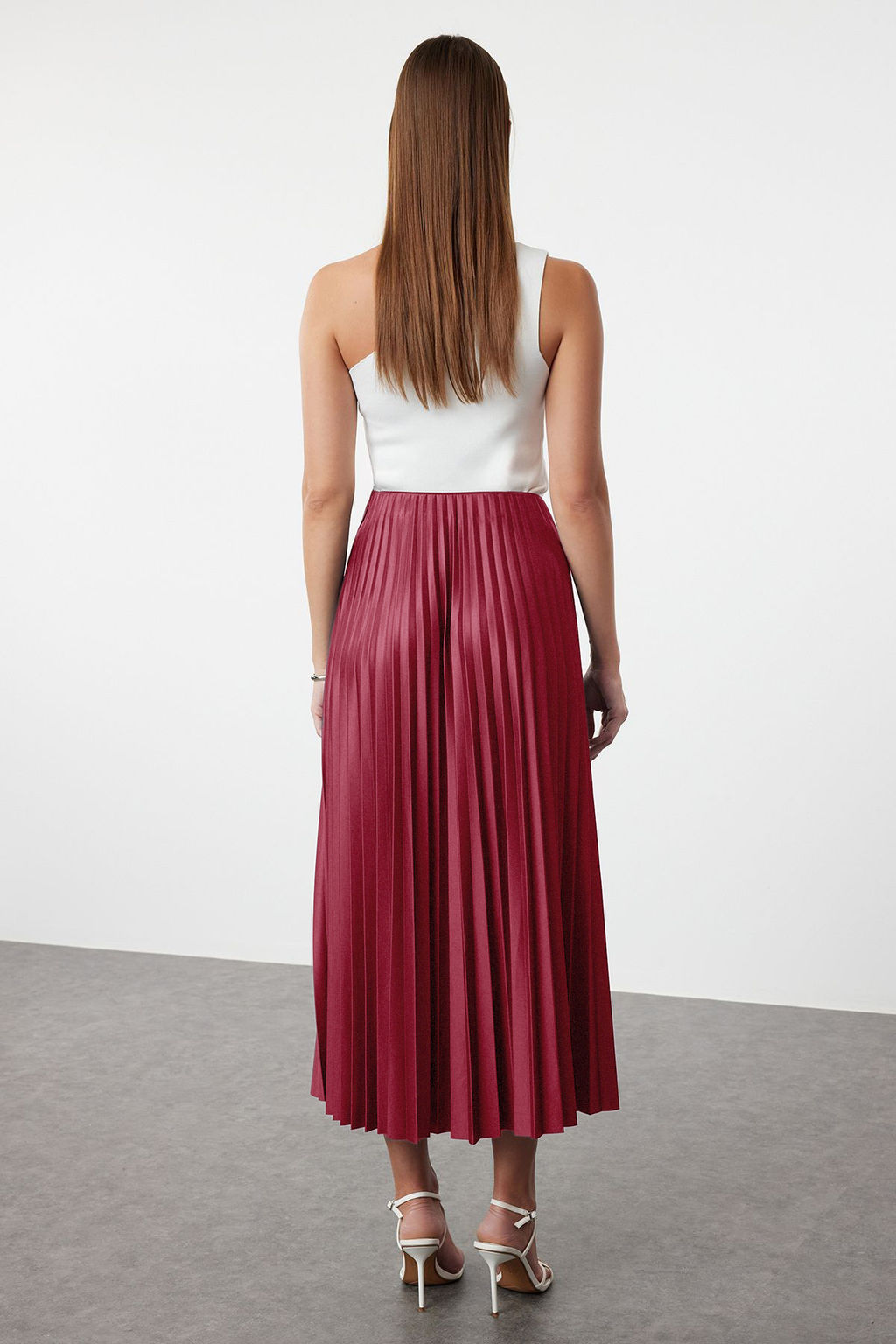 Bordo Piliseli Maxi Etek TWOSS24ET00041