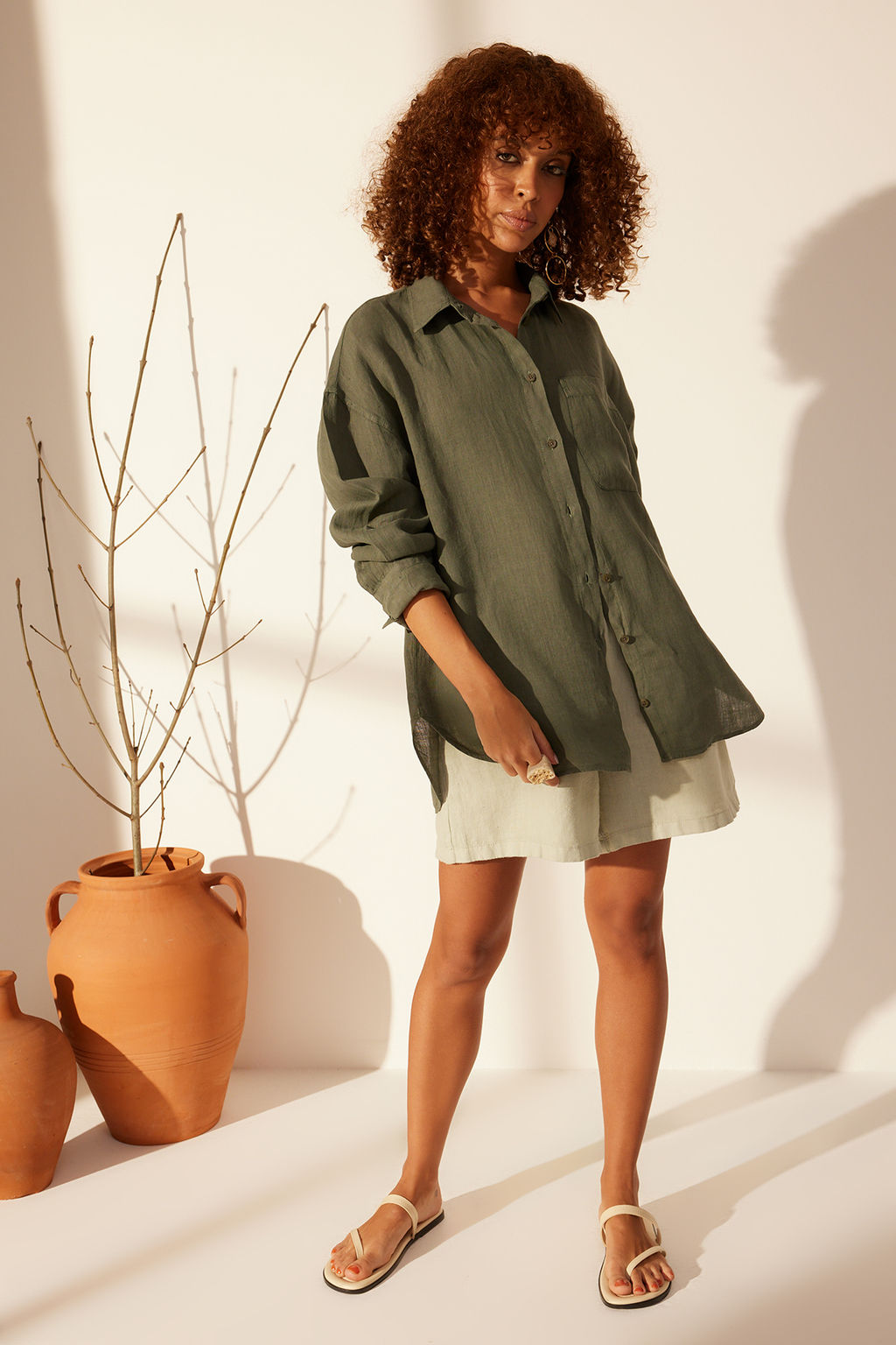 TRENDYOLMILLA Beyaz %100 Keten Oversize Gomlek TWOSS23GO00443  фото 3