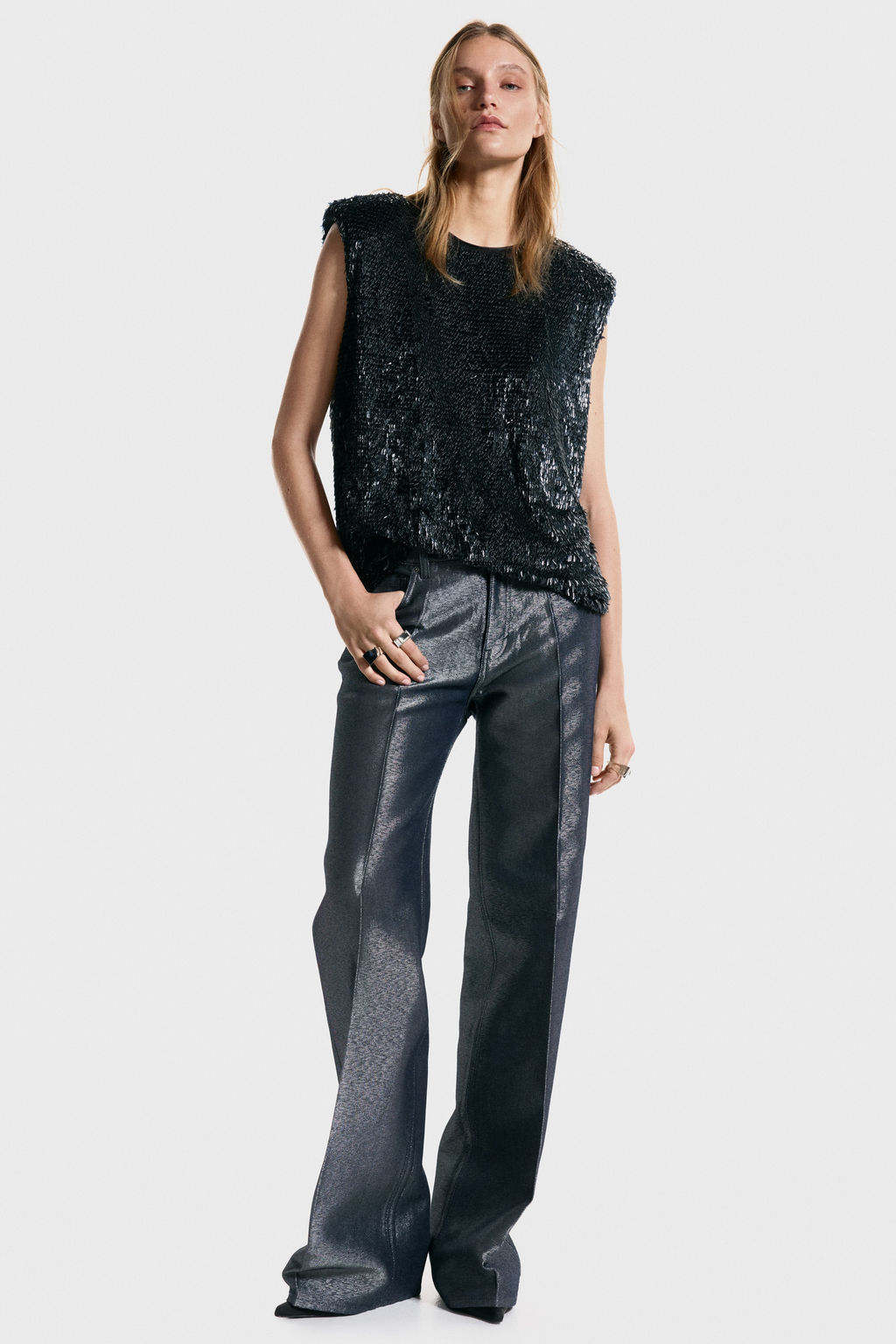 Top de lentejuelas con hombreras - H&m фото 3