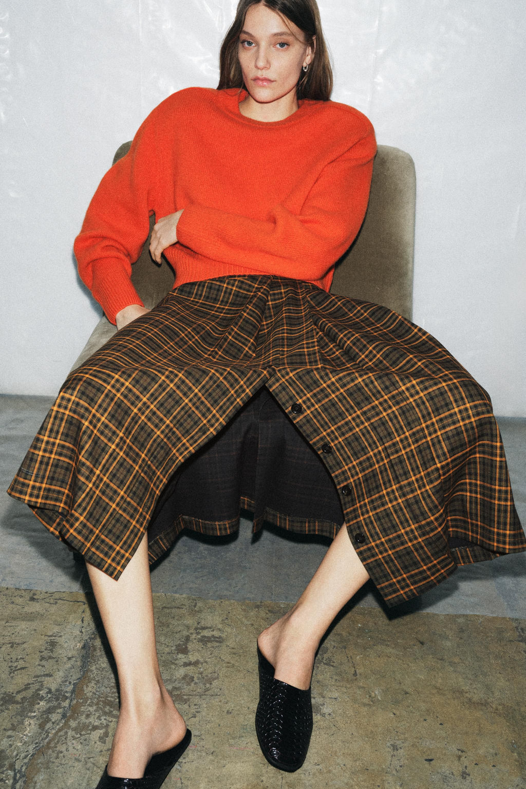 ZW COLLECTION CHECK MIDI SKIRT - Zara фото 5