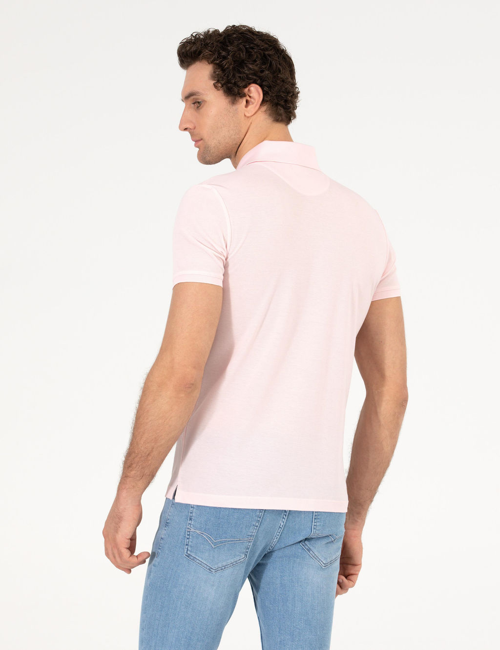 Pembe Polo Yaka Slim Fit Basic Merserize T-shirt