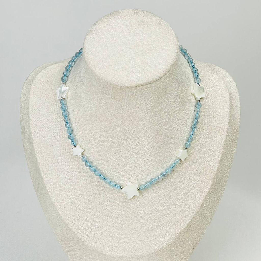 Бусы детские из Аквамарина и Перламутра 34 см +