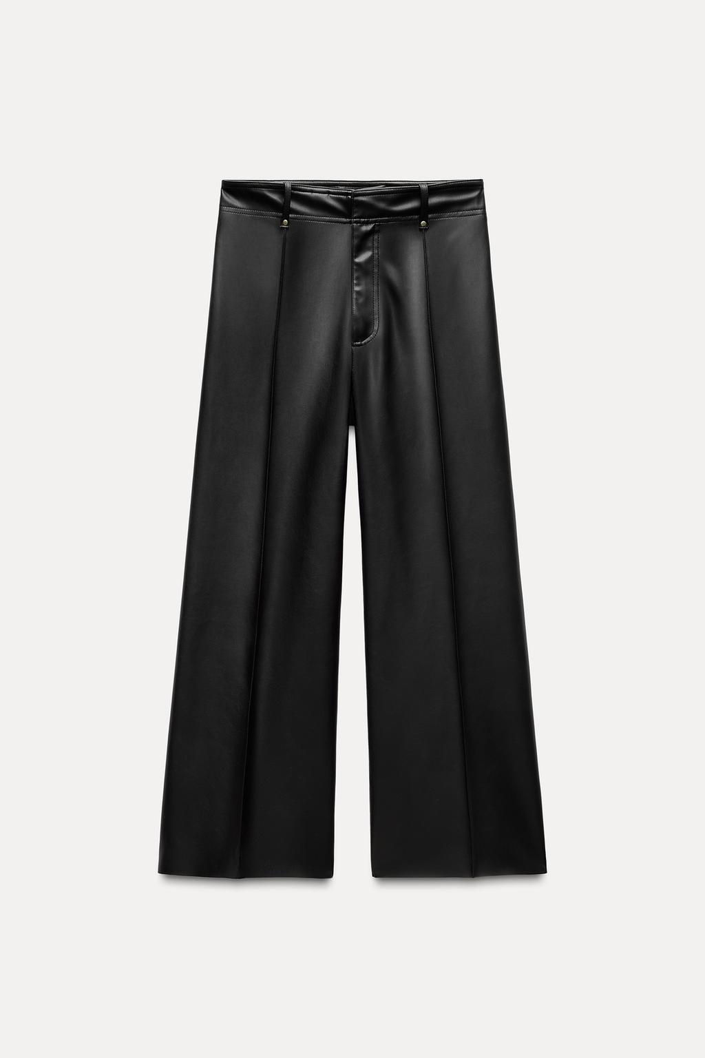 ZW COLLECTION LEATHER EFFECT WIDE LEG TROUSERS - Zara фото 7
