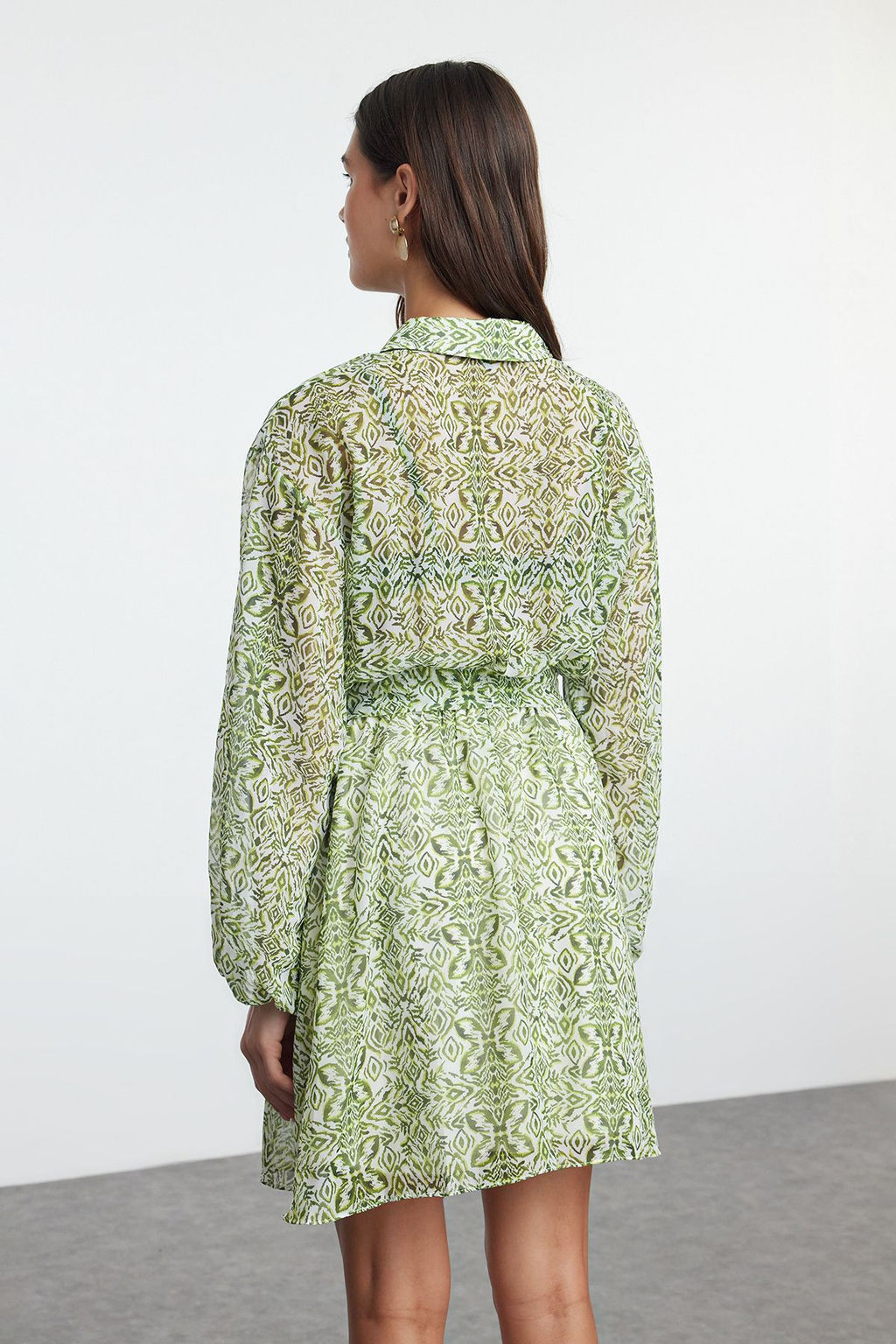 Yesil Belden Ac?lan Mini Astarl? Sifon Dokuma Elbise TWOAW24EL00841