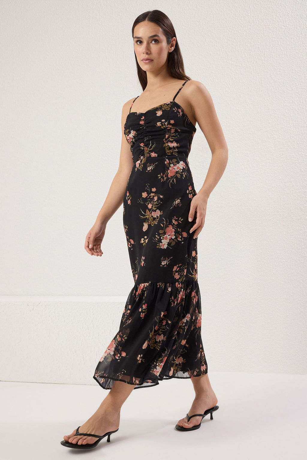 TRENDYOLMILLA Siyah Cicekli A Kesim Maxi Dokuma Elbise TWOSS25EL00723  фото 3