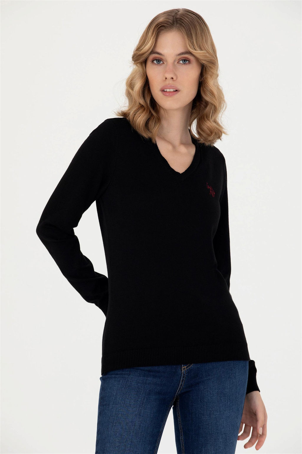 U. S. Polo Assn Женский черный базовый свитер с v-образным вырезом - U.s. polo assn фото 8
