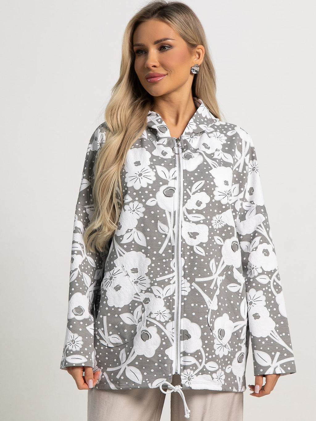Жакет летний Фловерс (серо-белый) Б15579-18М