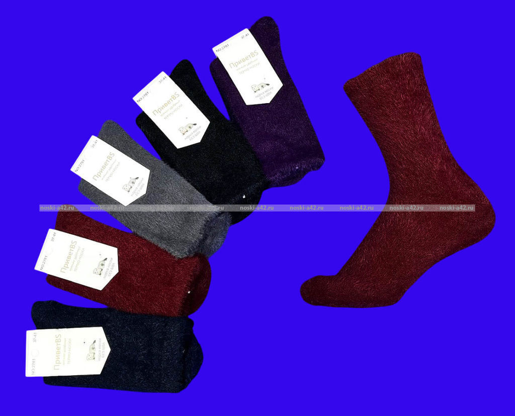 Цена за 10 пар. Термоноски женские ангора НОРКА ШЕРСТЬ высокие однотонные арт. 2781