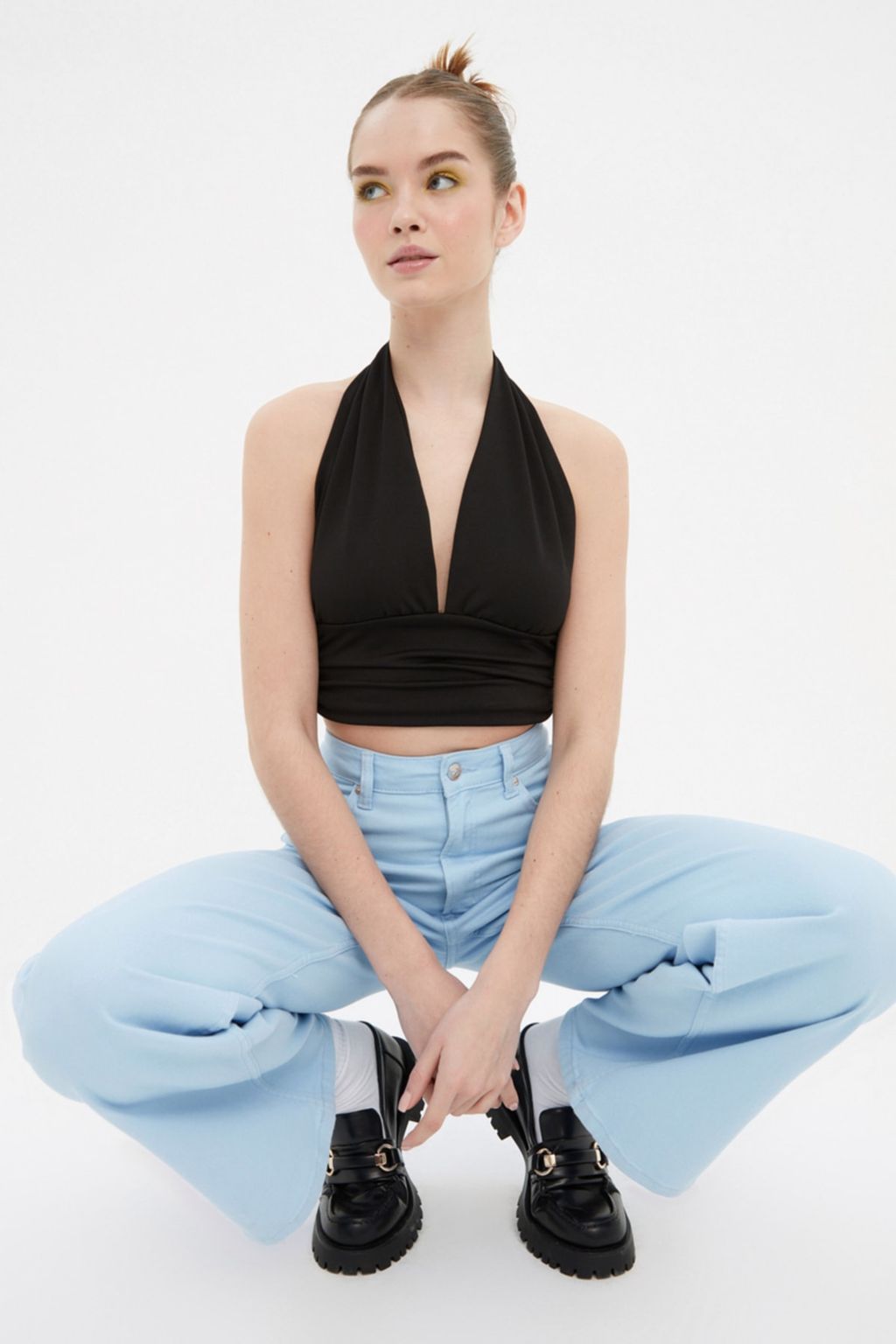 Trendyolmilla Ekru Boyundan Baglamal? Fitted/Vucuda Oturan Crop Orme Bluz TWOSS22BZ0544  фото 15