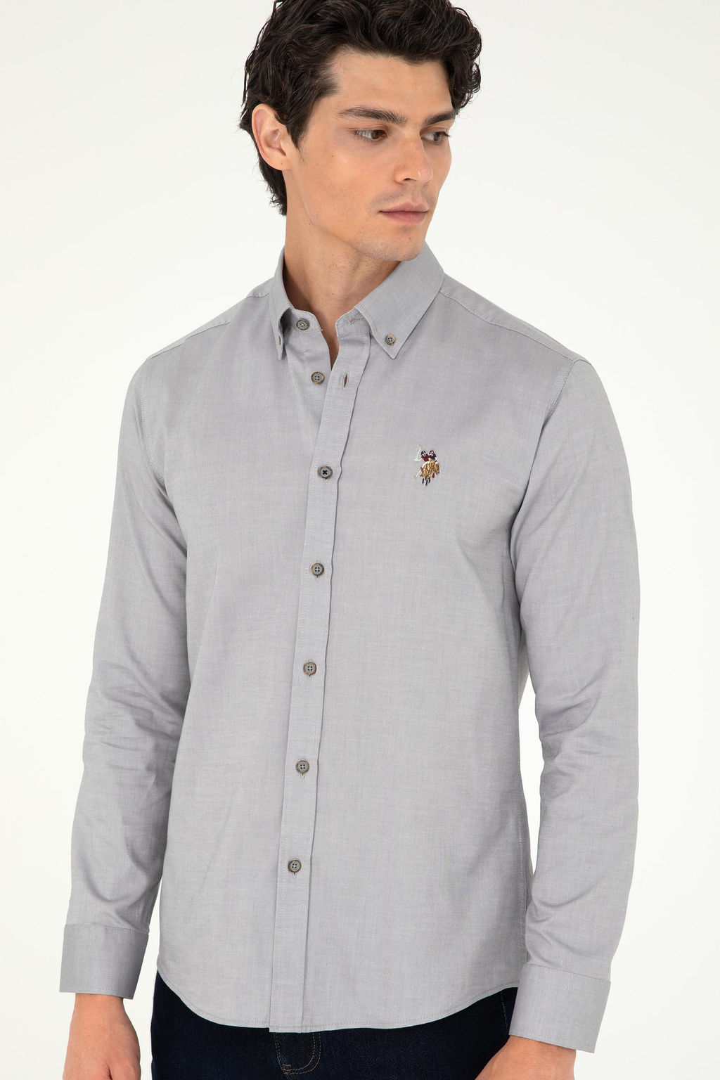 Рубашка мужская U.S. Polo Assn с длинным рукавом хлопок серая  фото 10