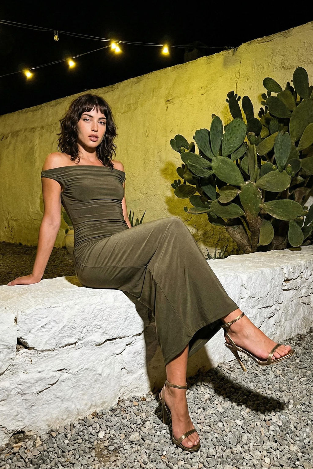 TRENDYOLMILLA Haki Vucuda Oturan Carmen Yaka Orme S?k Elbise TPRAW25EL00025  фото 15