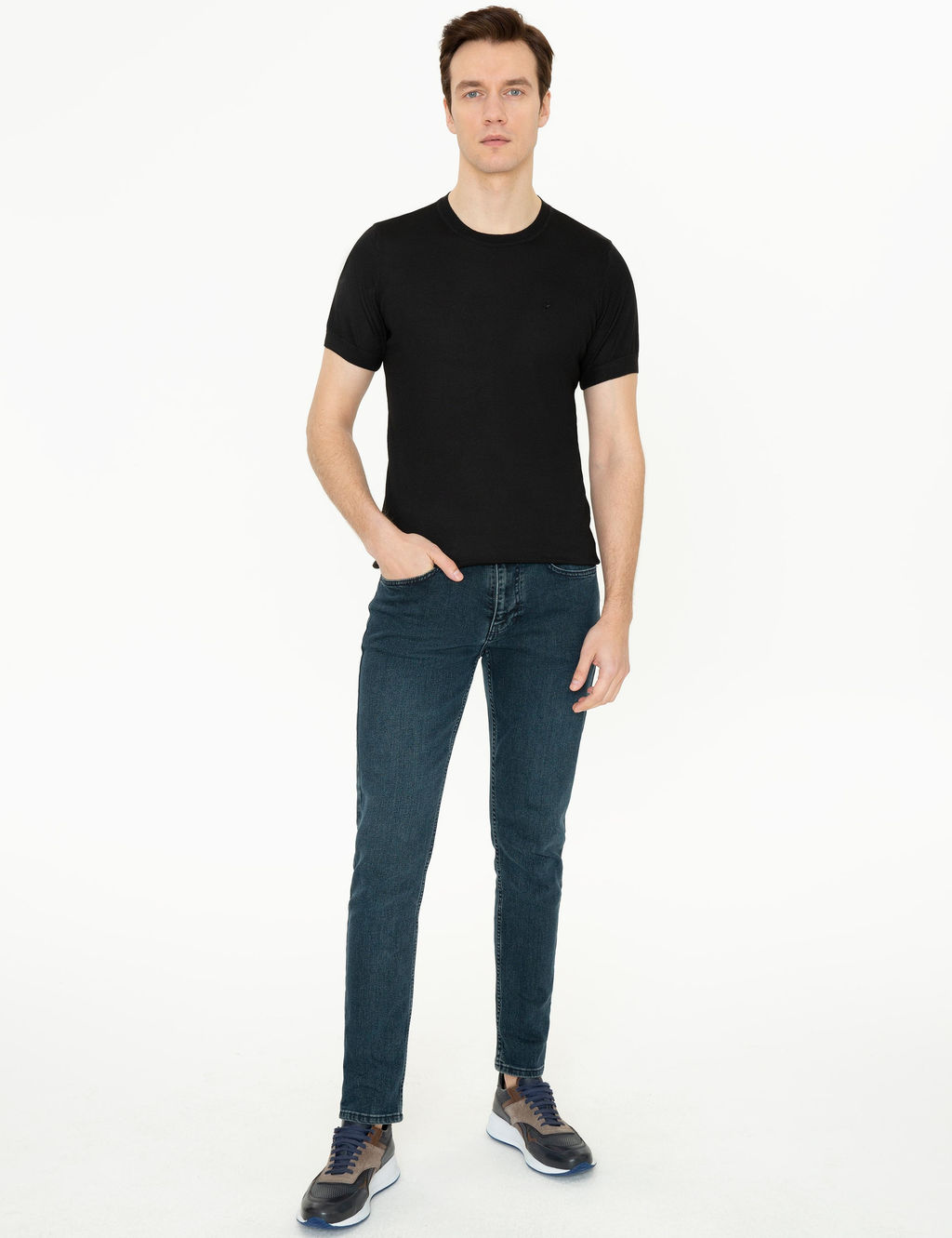 Siyah Slim Fit Bisiklet Yaka Triko T-shirt