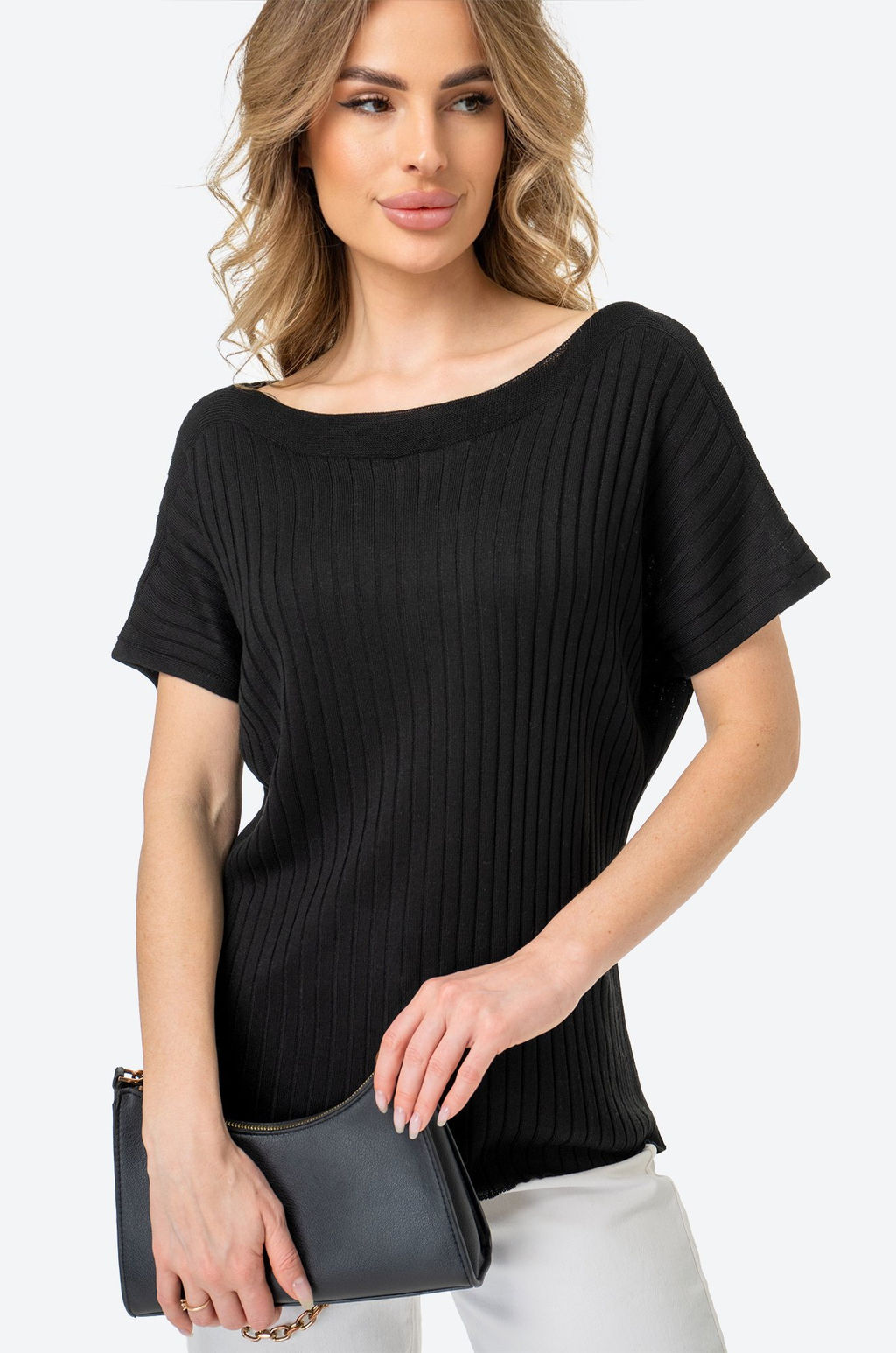 Женский джемпер с коротким рукавом в рубчик Happy Fox  фото 34