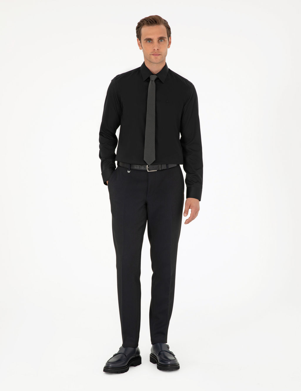 Siyah Non _ron Kolay _t_lenebilir Slim Fit Uzun Kollu Basic G_mlek