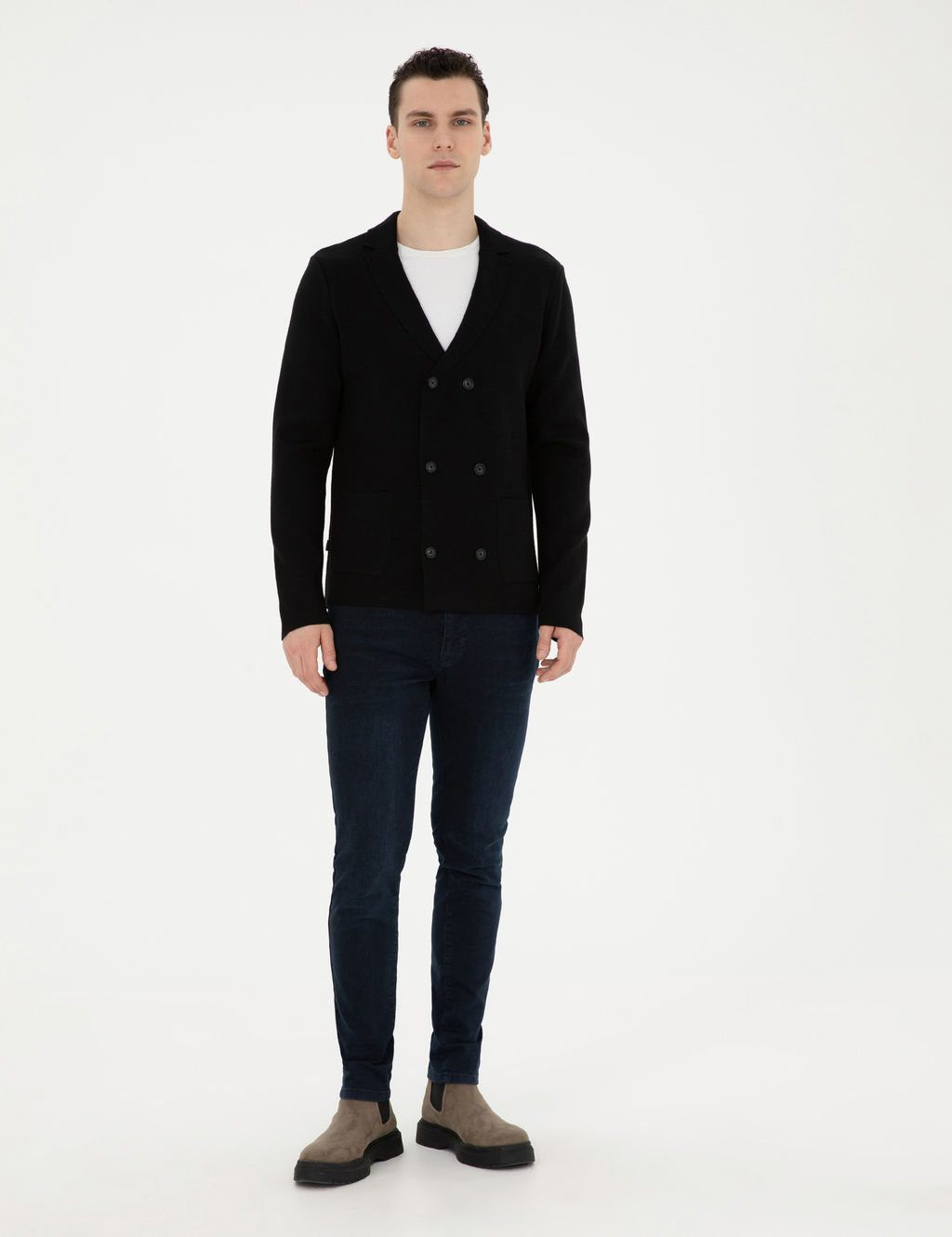 Siyah Slim Fit Y_n Kar___ml_ D__meli Triko H_rka