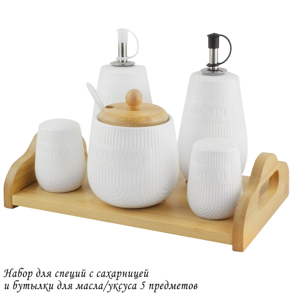 140-065 Набор для специй с сахарницей и бутылки для масла/уксуса 5пр. на подс. BAMBOO в под.уп.(х12) - Lenardi фото 2