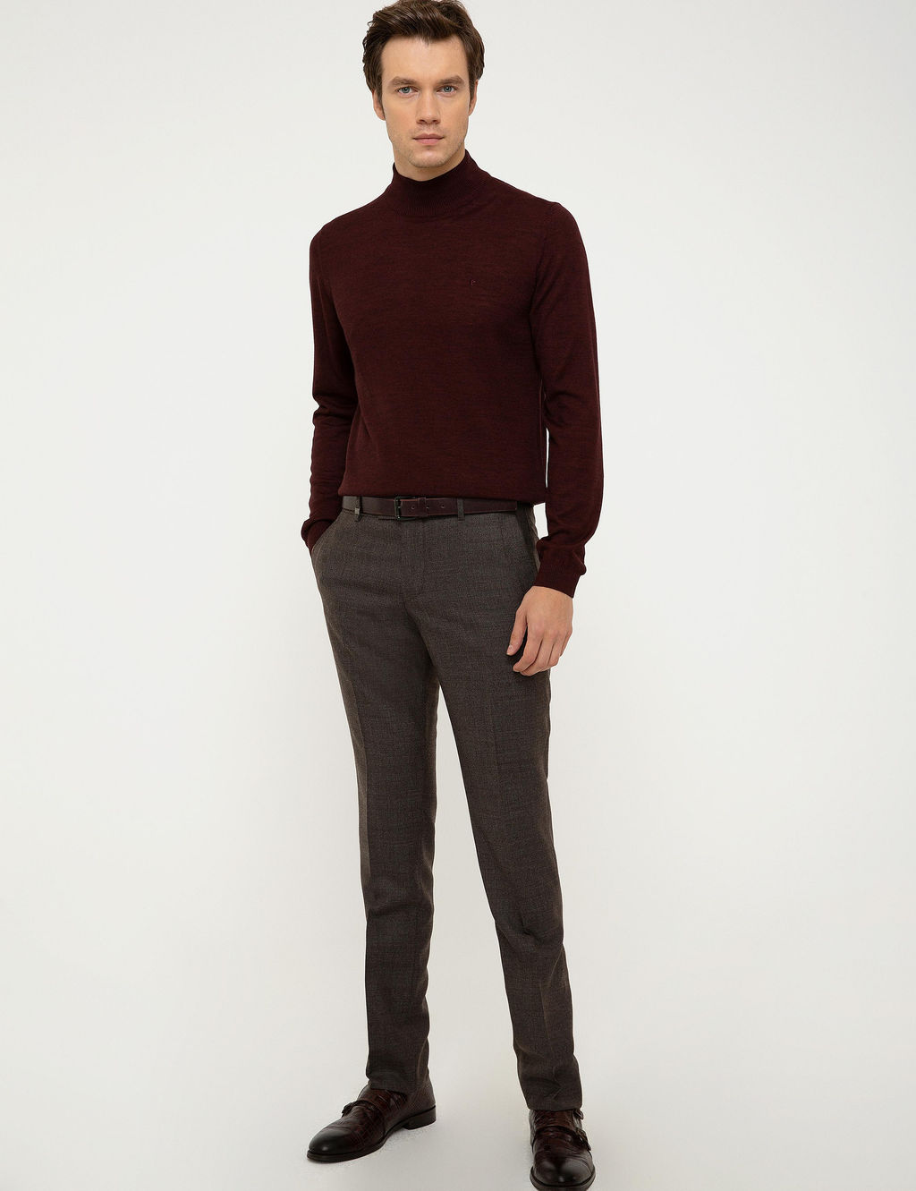 Bordo Slim Fit Yar_m Bal_k__ Basic Triko Kazak