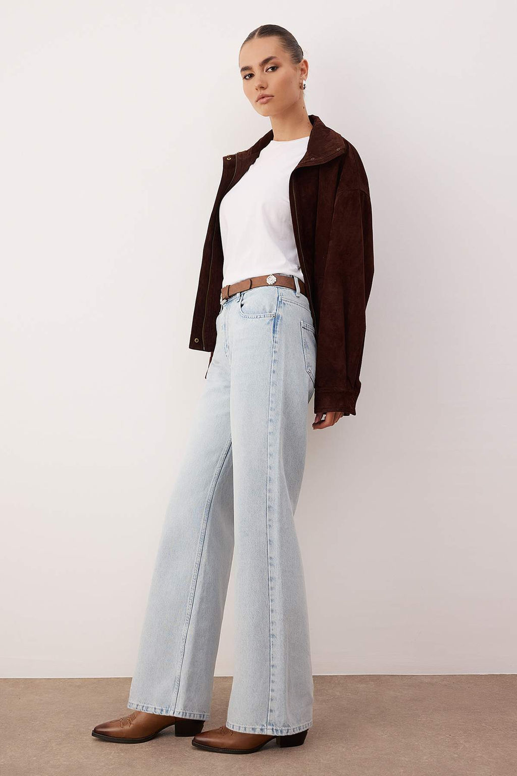 Ac?k Mavi Kemerli Yuksek Bel Wide Leg Palazzo Jeans TWOAW26JE00271 - Trendyolmilla фото 5