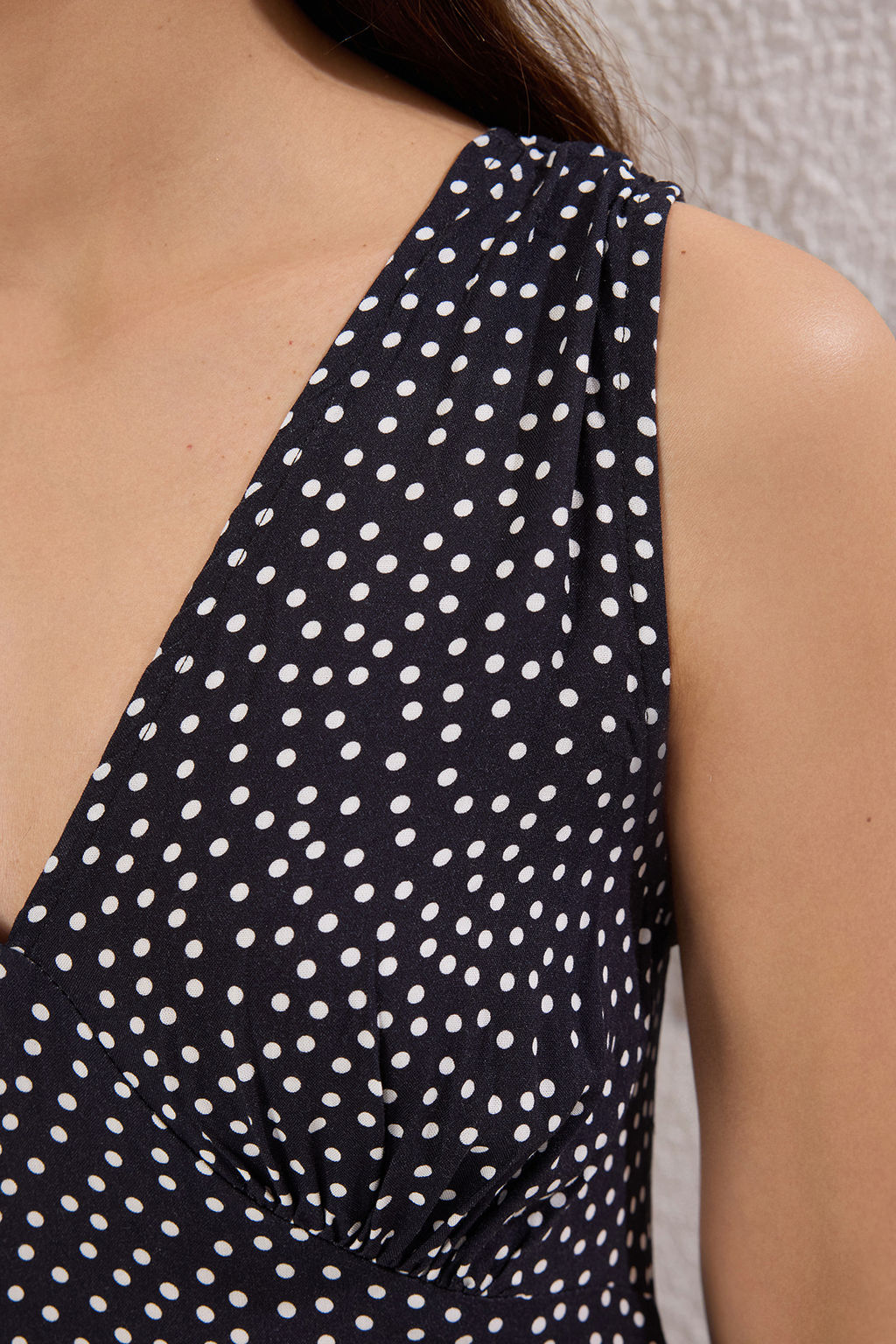 Lacivert Cicekli A Kesim Midi Dokuma Elbise TWOSS25EL00403